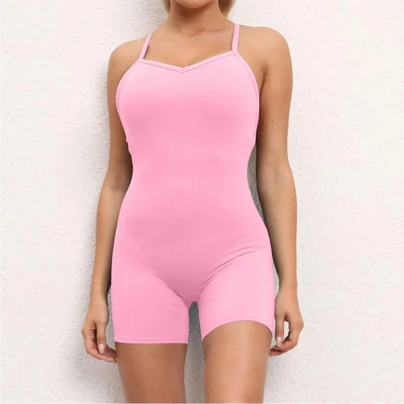 💖 Pink Tank Romper Bodysuit - Picture 2 of 3
